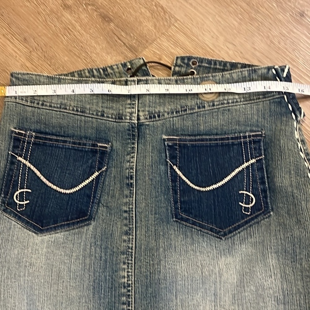 Y2K Crest Jeans,Crochet Panel Denim Mermaid Skirt Boho Western Stretch Size S - Picture 9 of 11
